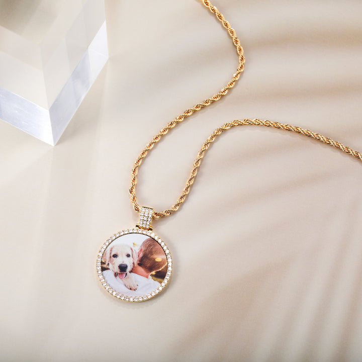 Cissyia.com Personalized Photo Engraved Necklace, Rhinestone Crystal Round Shape Photo Necklace