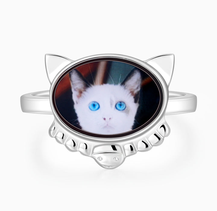 Cissyia.com Sterling silver Cute Kitten Ears Photo Ring