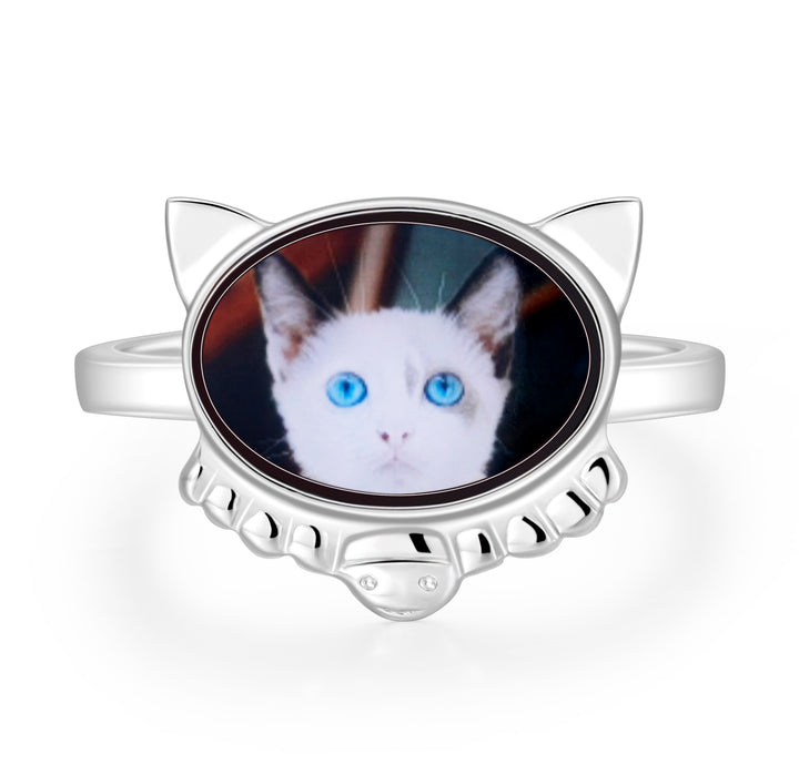 Cissyia.com Sterling silver Cute Kitten Ears Photo Ring