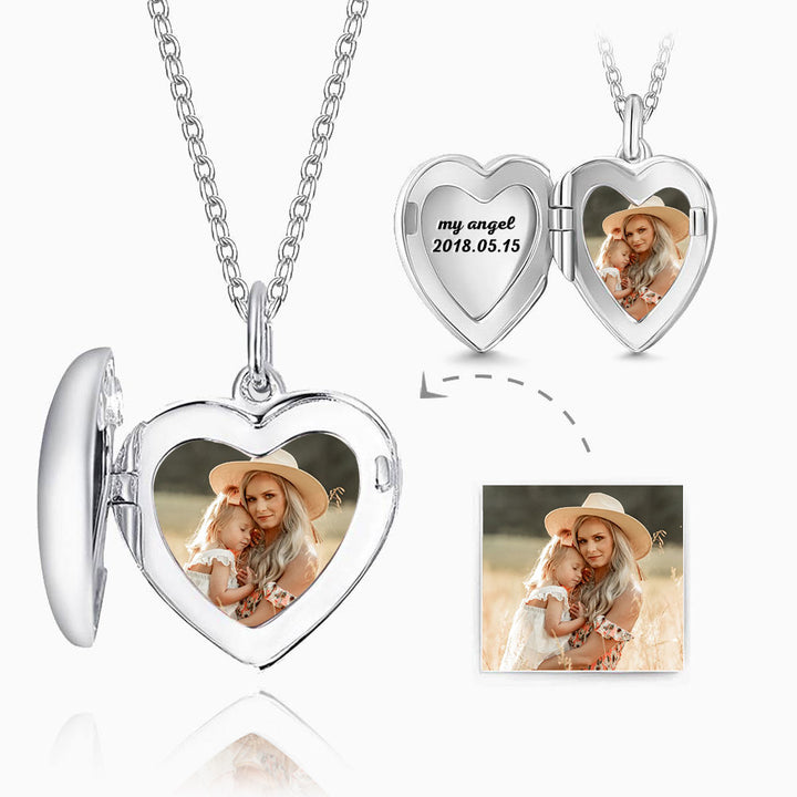 Cissyia.com Personalized Heart Shaped Locket Pendant Photo Necklace in Sterling Silver