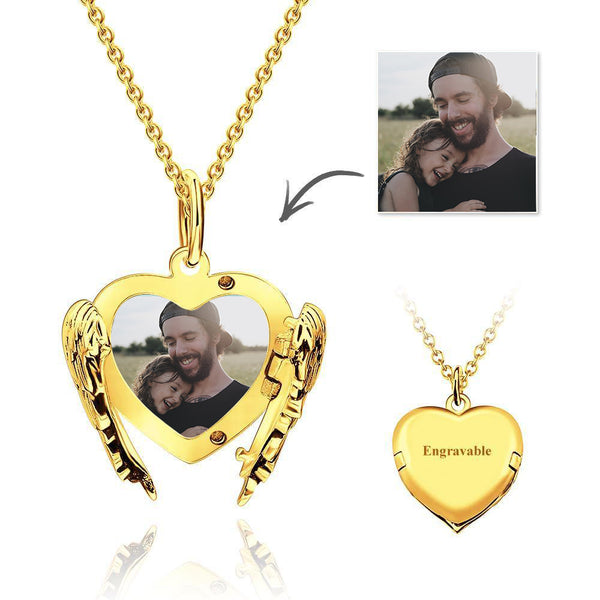 Cissyia.com 14K Gold Plated Personalized Photo Angel Wings Pendant Necklace