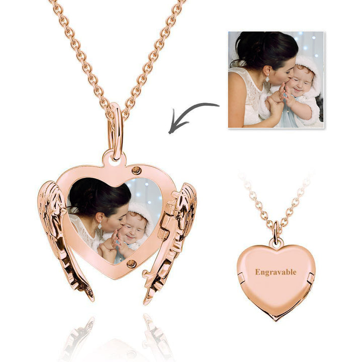 Cissyia.com 14K Gold Plated Personalized Photo Angel Wings Pendant Necklace