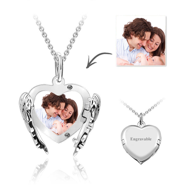 Cissyia.com 14K Gold Plated Personalized Photo Angel Wings Pendant Necklace
