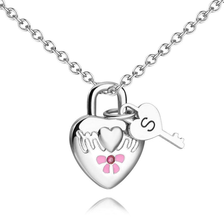 Cissyia.com Personalized Heart Shaped Lock and Key Pendant Necklace in Sterling Silver