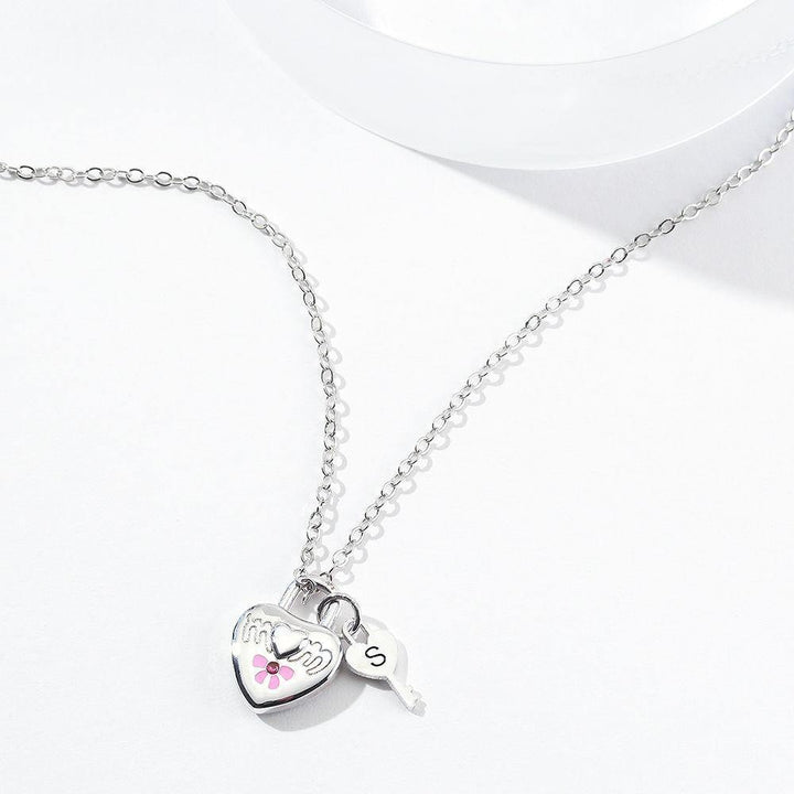 Cissyia.com Personalized Heart Shaped Lock and Key Pendant Necklace in Sterling Silver