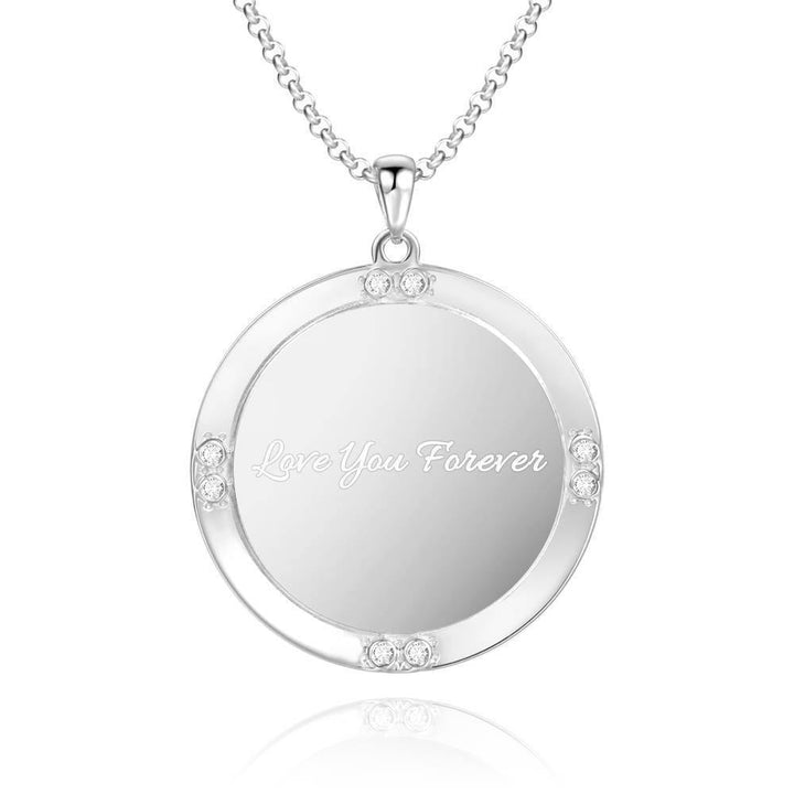 Cissyia.com Personalized Platinum-Silver Plated Rhinestones Crystal Inlay Round Shape Color Engraved Photo Necklace