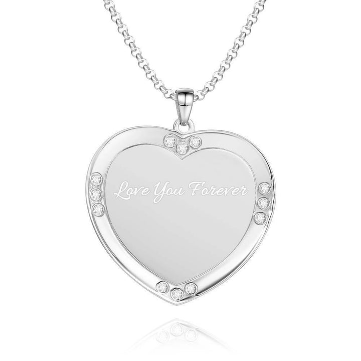 Cissyia.com Platinum Plated Silver Crystal Inlay Heart Shape Color Engraved Photo Necklace