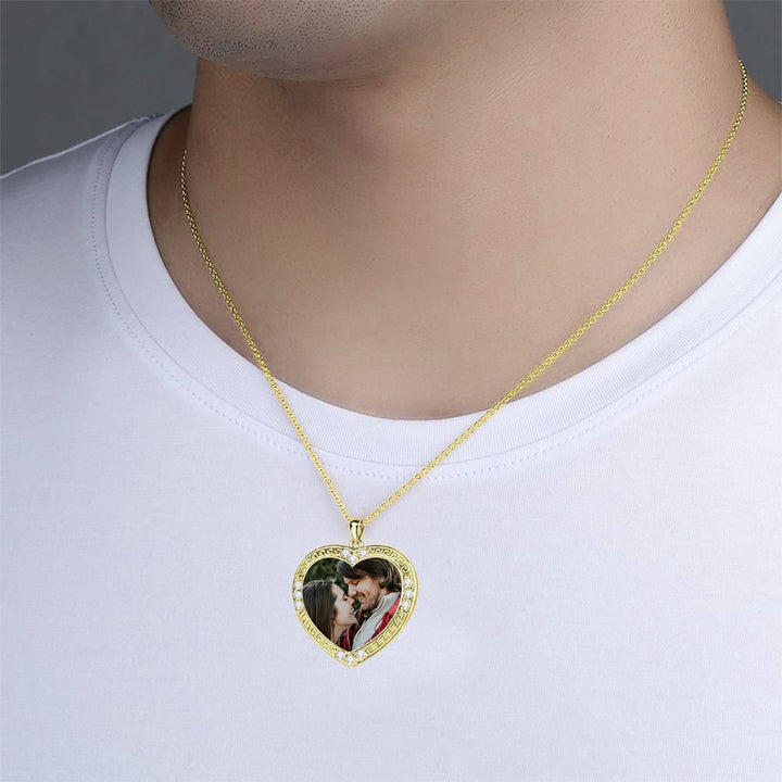 Cissyia.com Personalized Heart Shape Rhinestone Crystal 14K Gold Plated Engraved Photo Necklace