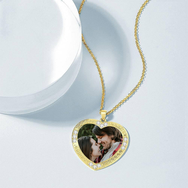 Cissyia.com Personalized Heart Shape Rhinestone Crystal 14K Gold Plated Engraved Photo Necklace