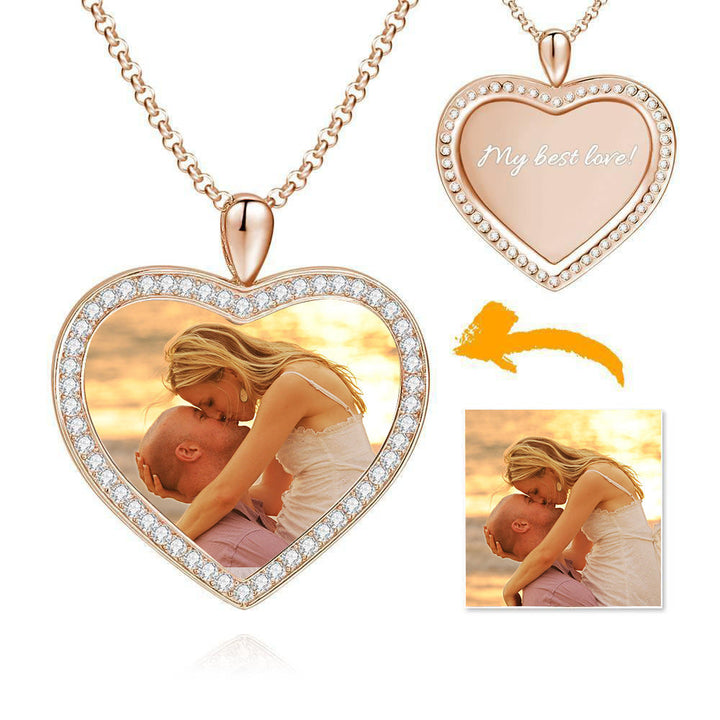 Cissyia.com Personalized Rhinestone Crystal Inlay Heart Photo Necklace