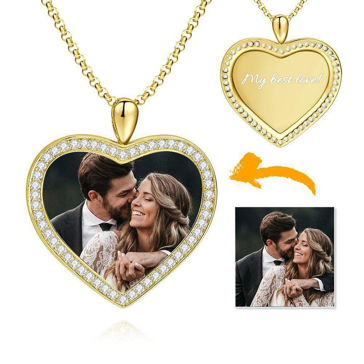 Cissyia.com 14K Gold Plated Personalized Rhinestone Crystal Inlay Heart Photo Necklace