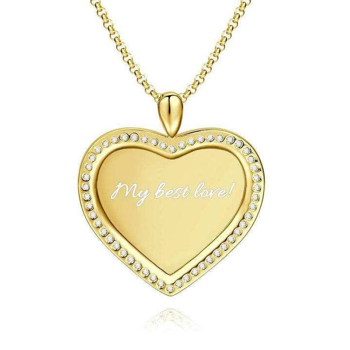 Cissyia.com Personalized Rhinestone Crystal Inlay Heart Photo Necklace
