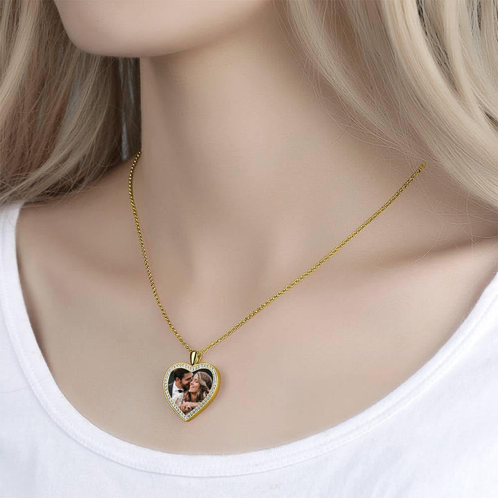 Cissyia.com Personalized Rhinestone Crystal Inlay Heart Photo Necklace