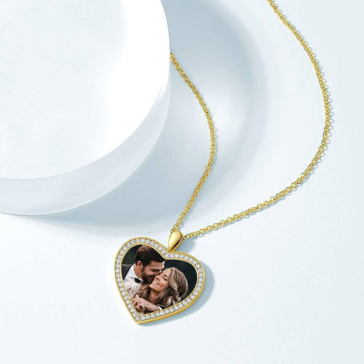 Cissyia.com Personalized Rhinestone Crystal Inlay Heart Photo Necklace
