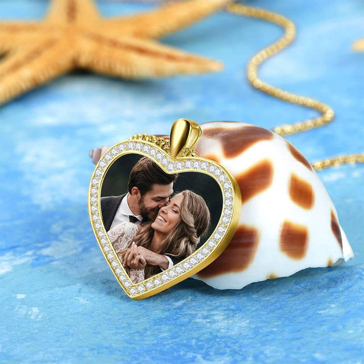 Cissyia.com Personalized Rhinestone Crystal Inlay Heart Photo Necklace