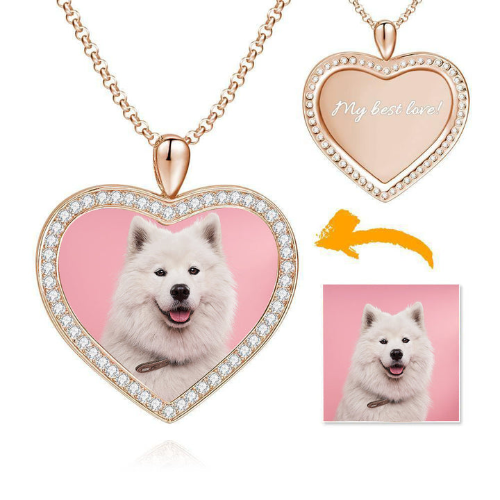 Cissyia.com Personalized Rhinestone Crystal Inlay Heart Photo Necklace
