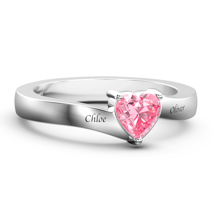 Cissyia.com Personalized Heart Birthstone Promise Ring with Engraving Silver