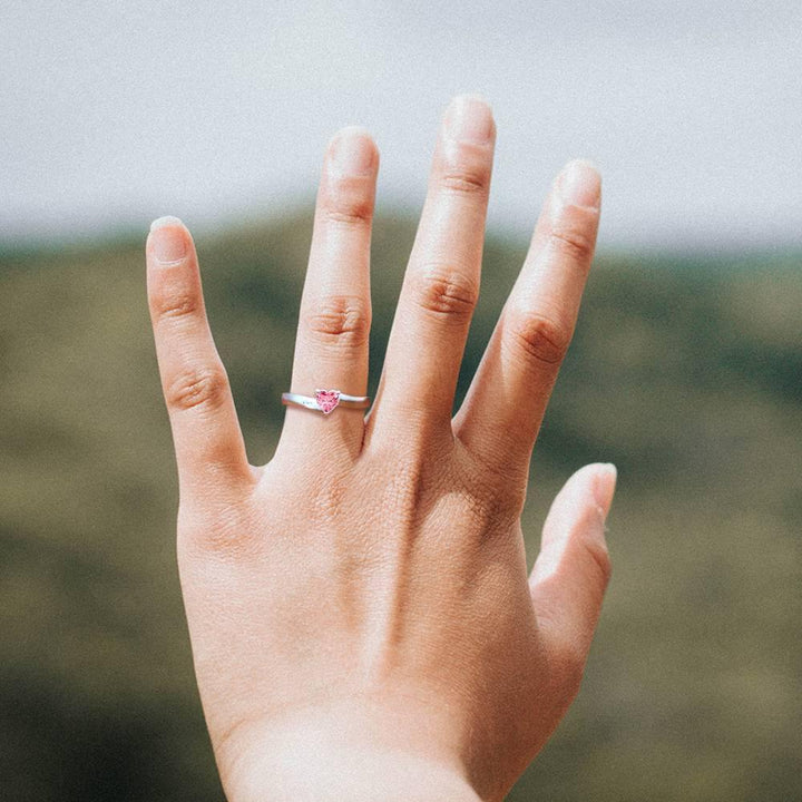 Cissyia.com Personalized Heart Birthstone Promise Ring with Engraving Silver