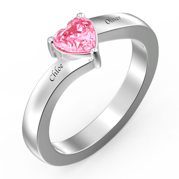 Cissyia.com Personalized Heart Birthstone Promise Ring with Engraving Silver
