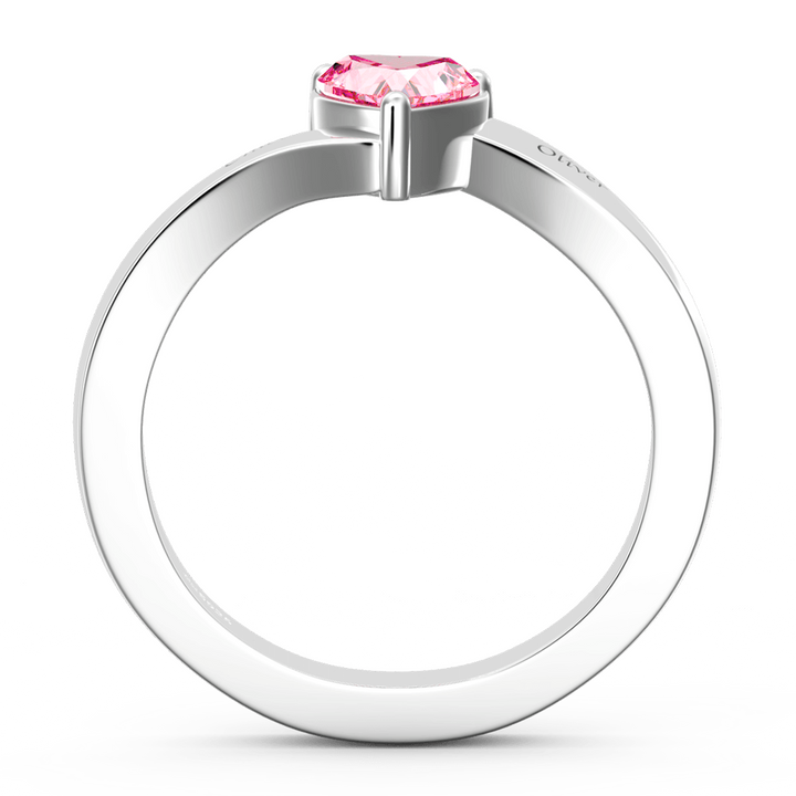 Cissyia.com Personalized Heart Birthstone Promise Ring with Engraving Silver