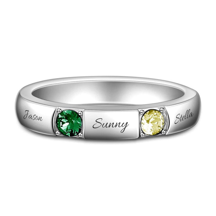 Cissyia.com Personalized Promise Ring with Two Birthstones Engravable in 925 Sterling Silver