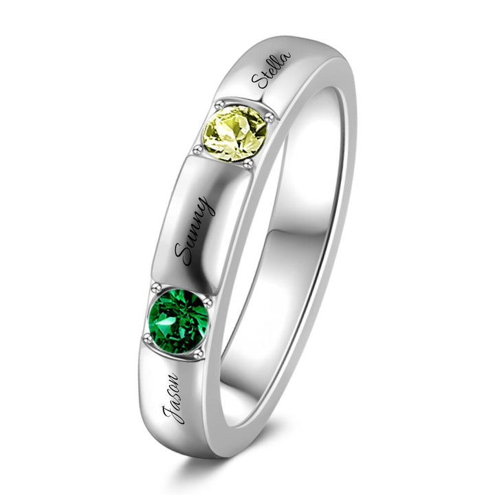 Cissyia.com Personalized Promise Ring with Two Birthstones Engravable in 925 Sterling Silver