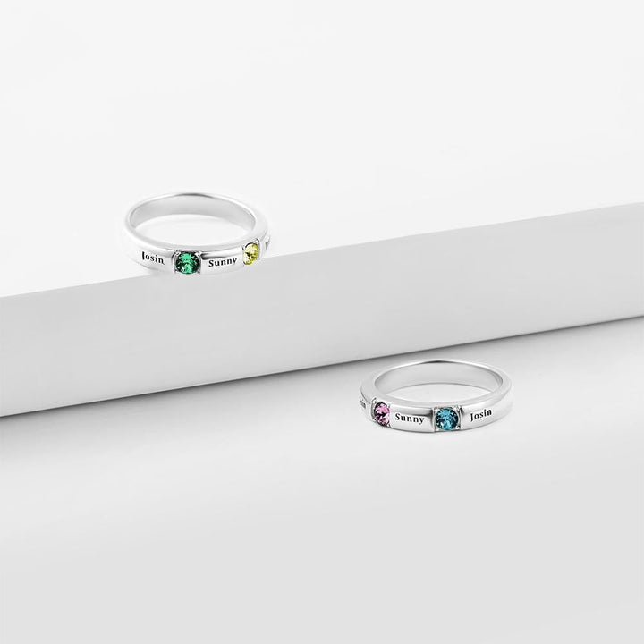 Cissyia.com Personalized Promise Ring with Two Birthstones Engravable in 925 Sterling Silver