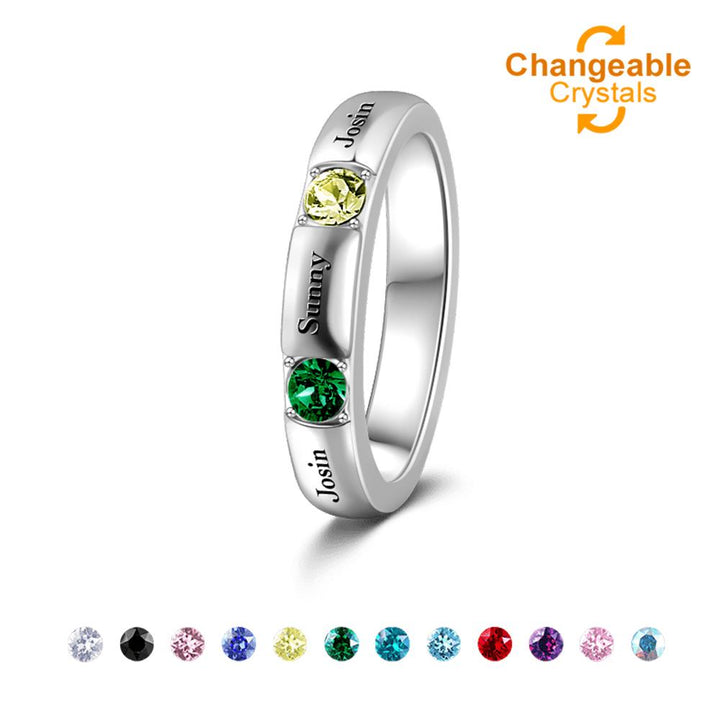Cissyia.com Personalized Promise Ring with Two Birthstones Engravable in 925 Sterling Silver