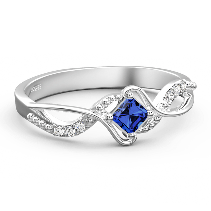 Cissyia.com Personalized Princess Cut Birthstone Split-Shank Ring in 925 Sterling Silver