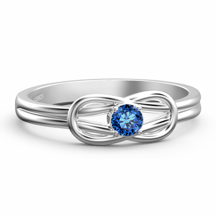 Cissyia.com Personalized Birthstone Love Knot Ring in Solid Sterling Silver