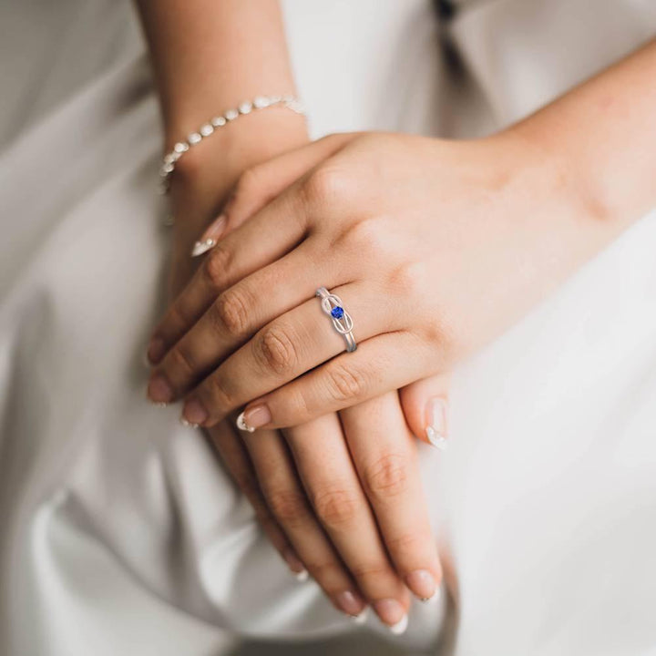 Cissyia.com Personalized Birthstone Love Knot Ring in Solid Sterling Silver