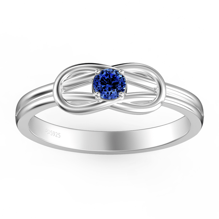 Cissyia.com Personalized Birthstone Love Knot Ring in Solid Sterling Silver