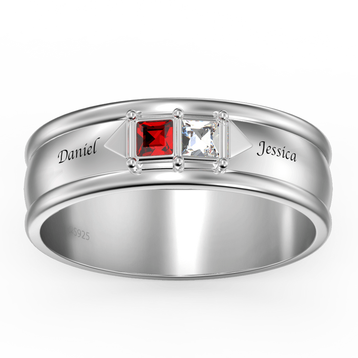 Cissyia.com Customizable Promise Ring with Two Square Birthstones in 925 Sterling Silver
