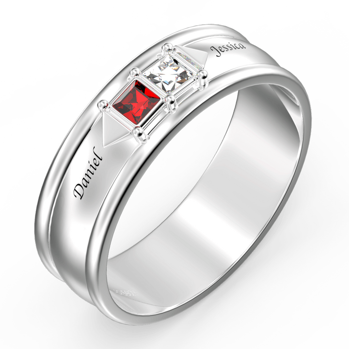 Cissyia.com Customizable Promise Ring with Two Square Birthstones in 925 Sterling Silver