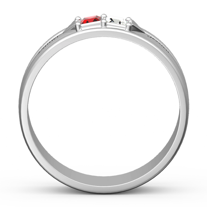 Cissyia.com Customizable Promise Ring with Two Square Birthstones in 925 Sterling Silver
