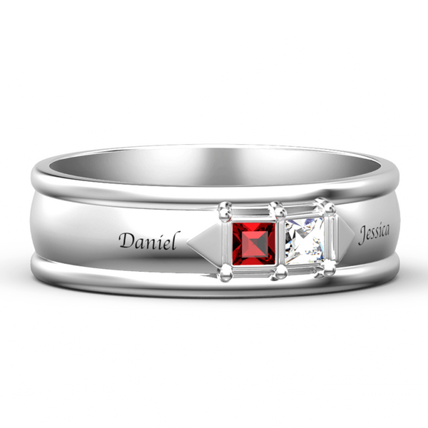 Cissyia.com Customizable Promise Ring with Two Square Birthstones in 925 Sterling Silver