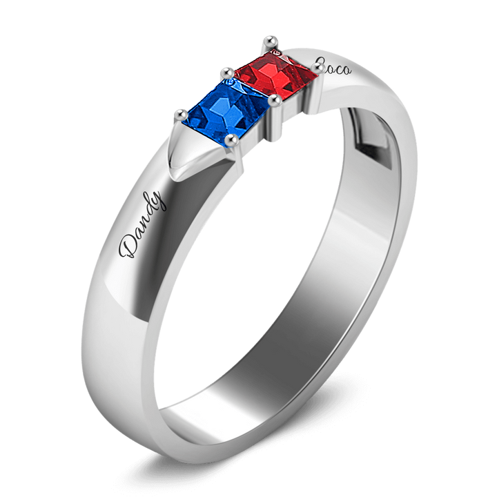 Cissyia.com Personalized Two Square Birthstones Engravable Ring
