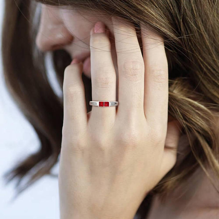Cissyia.com Personalized Two Square Birthstones Engravable Ring