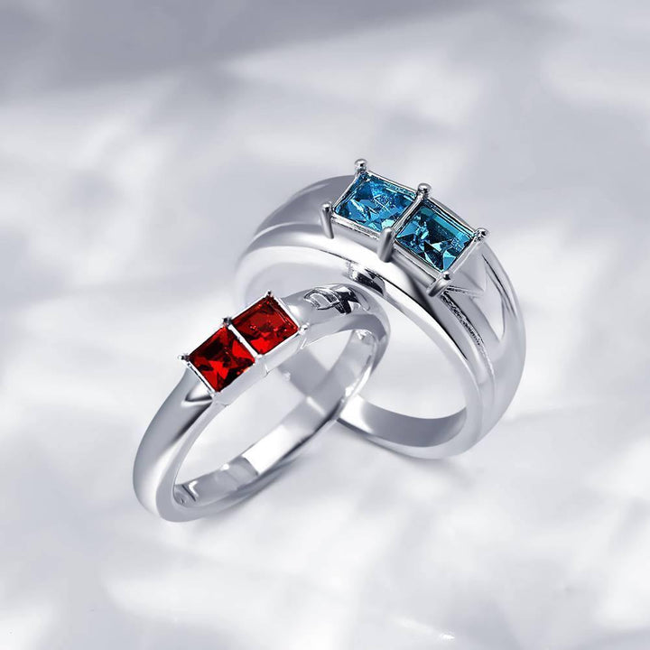 Cissyia.com Personalized Two Square Birthstones Engravable Ring