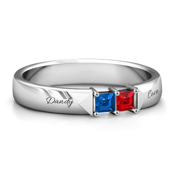 Cissyia.com Personalized Two Square Birthstones Engravable Ring