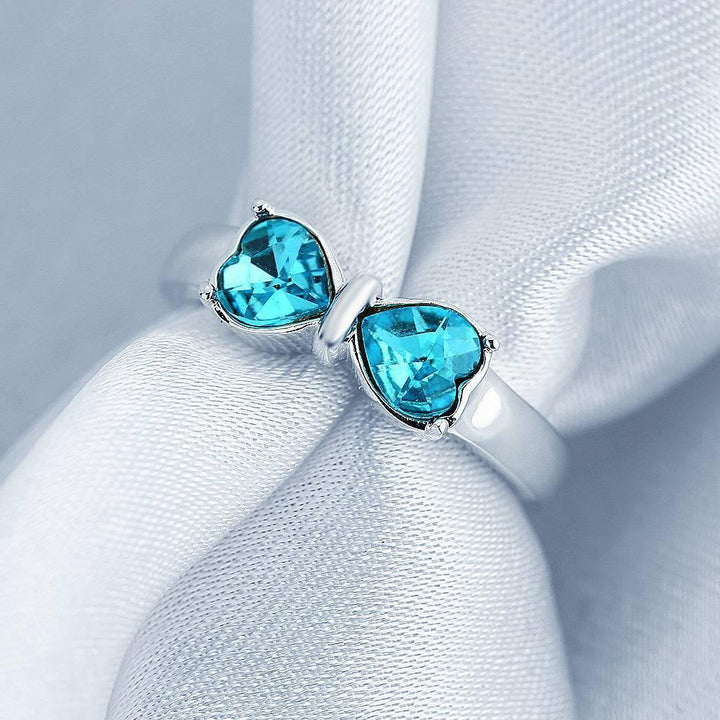 Cissyia.com Personalized Two Heart Birthstones Engravable Bow Promise Ring in Solid Sterling Silver