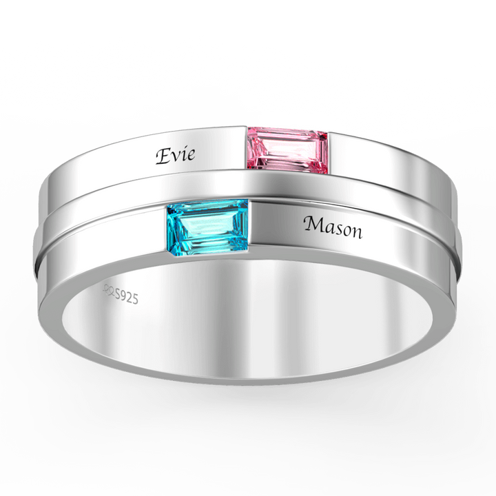 Cissyia.com Men’s Platinum Plated Personalized Two Birthstones Engravable Multi-Row Ring