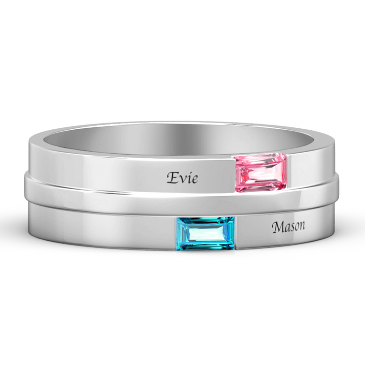 Cissyia.com Men’s Platinum Plated Personalized Two Birthstones Engravable Multi-Row Ring