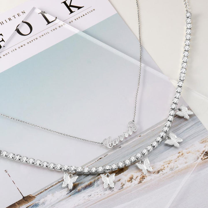 Cissyia.com Name Cut-Out and Multiple Butterflies Layered Necklace Set