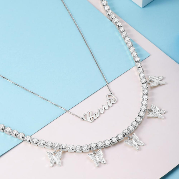 Cissyia.com Name Cut-Out and Multiple Butterflies Layered Necklace Set