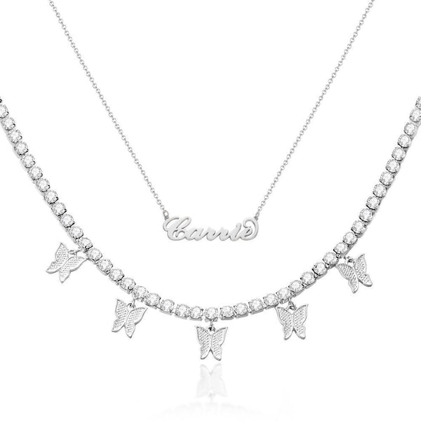 Cissyia.com Name Cut-Out and Multiple Butterflies Layered Necklace Set