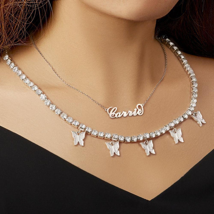 Cissyia.com Name Cut-Out and Multiple Butterflies Layered Necklace Set