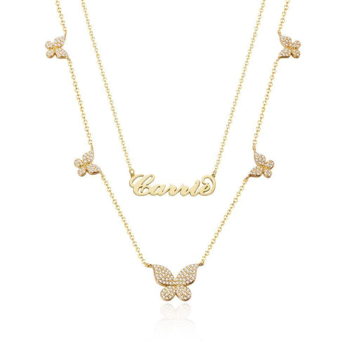Cissyia.com Carrie Name and Multiple Butterflies Layered Necklace Set