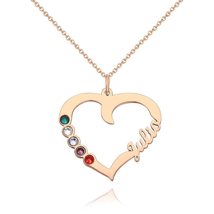 Cissyia.com Five Birthstones Personalized Heart Name Cut-Out Name Necklace