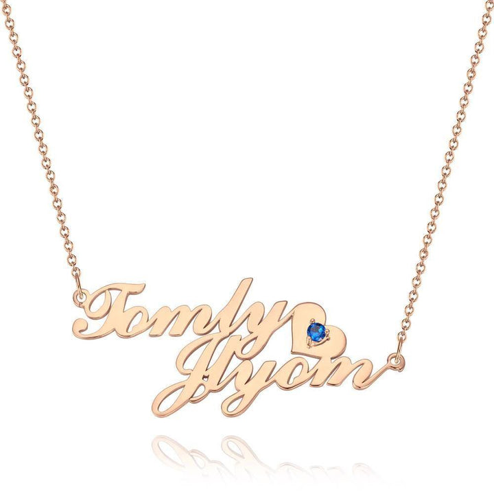 Name Necklace with Birthstone Little Heart  Necklace Rose Gold Plated - Silver - soufeelus